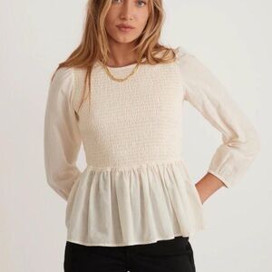 Marine Layer Gabrielle Smock Elegant Cream Top Size XS